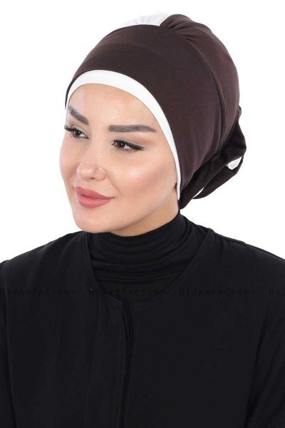 Clara - Turbante Di Cotone Marrone & Creme