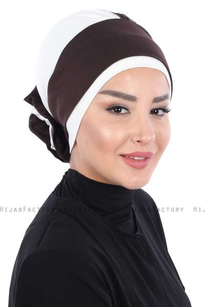 Clara - Turbante Di Cotone Marrone & Creme