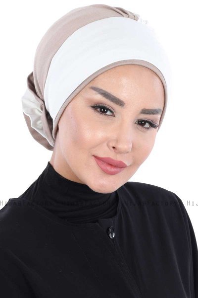 Clara - Turbante Di Cotone Creme & Taupe