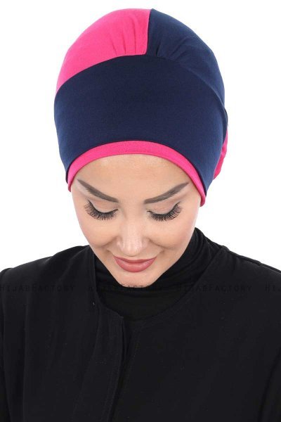 Clara - Turbante Di Cotone Blu Navy & Fucsia