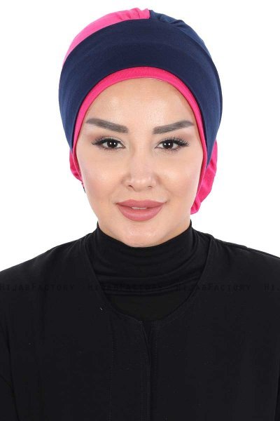 Clara - Turbante Di Cotone Blu Navy & Fucsia