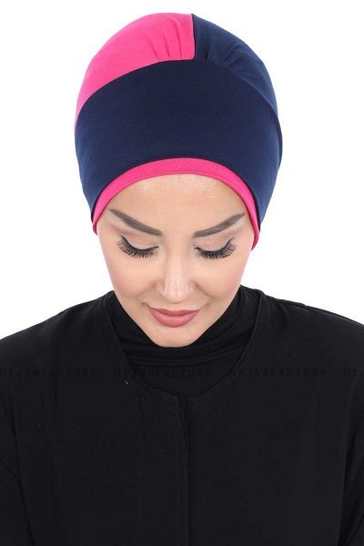 Clara - Turbante Di Cotone Blu Navy & Fucsia