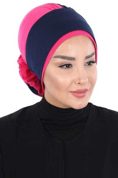 Clara - Turbante Di Cotone Blu Navy & Fucsia