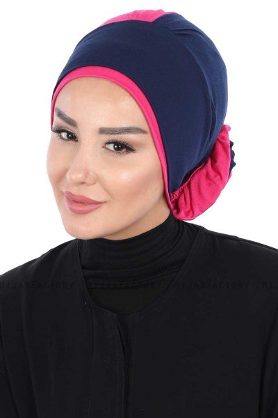 Clara - Turbante Di Cotone Blu Navy & Fucsia