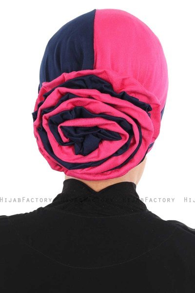 Clara - Turbante Di Cotone Blu Navy & Fucsia
