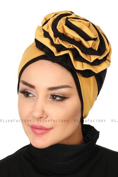 Clara - Turbante Di Cotone Mostarda & Nero