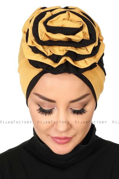 Clara - Turbante Di Cotone Mostarda & Nero
