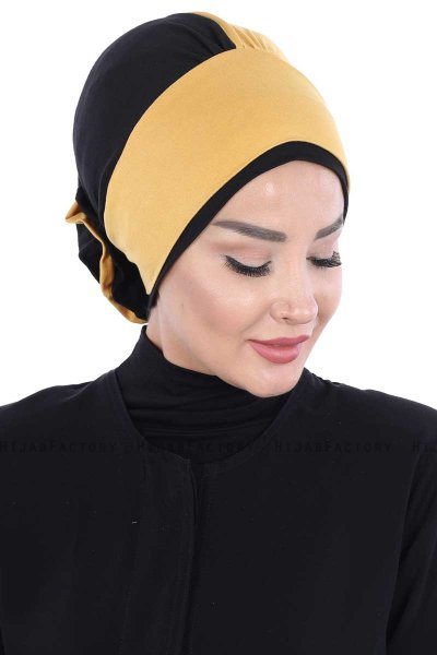 Clara - Turbante Di Cotone Mostarda & Nero