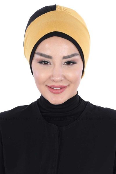 Clara - Turbante Di Cotone Mostarda & Nero