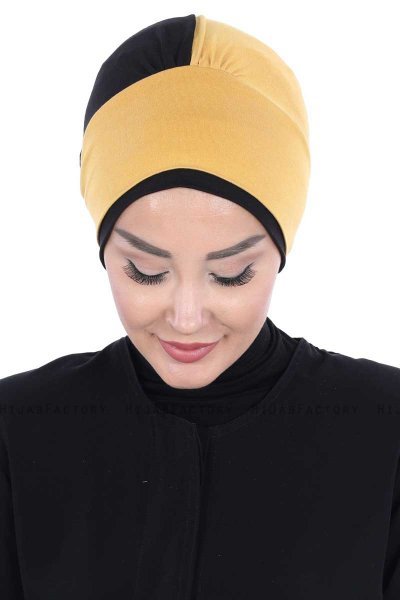 Clara - Turbante Di Cotone Mostarda & Nero