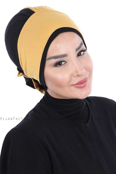 Clara - Turbante Di Cotone Mostarda & Nero