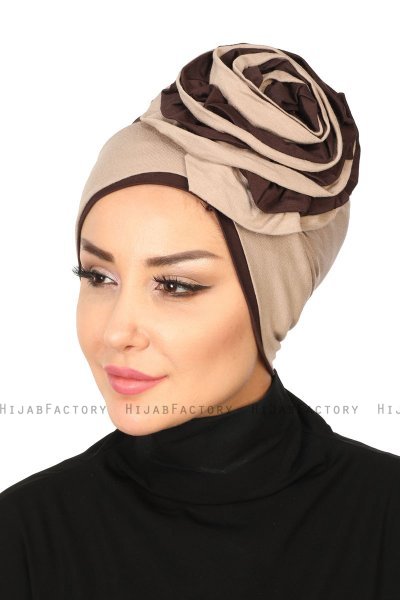 Clara - Turbante Di Cotone Taupe & Marrone