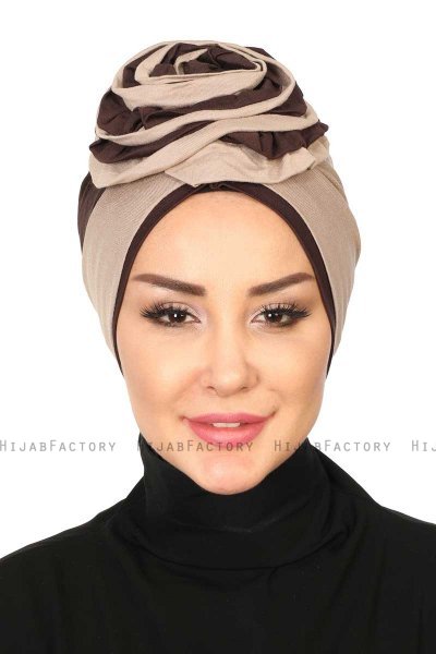 Clara - Turbante Di Cotone Taupe & Marrone