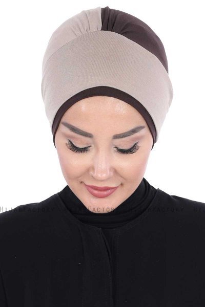 Clara - Turbante Di Cotone Taupe & Marrone