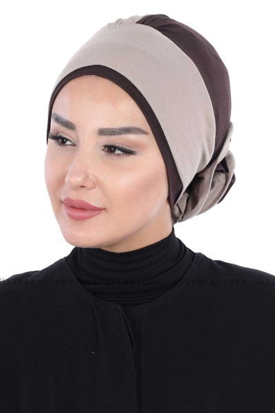 Clara - Turbante Di Cotone Taupe & Marrone