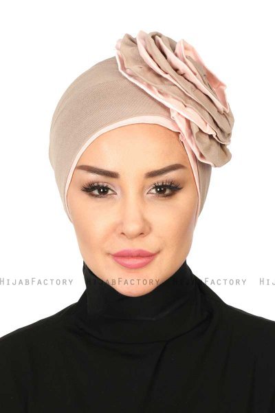 Clara - Turbante Di Cotone Taupe & Rosa Antico