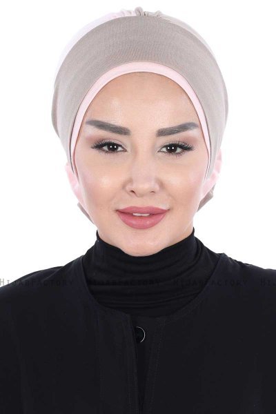 Clara - Turbante Di Cotone Taupe & Rosa Antico