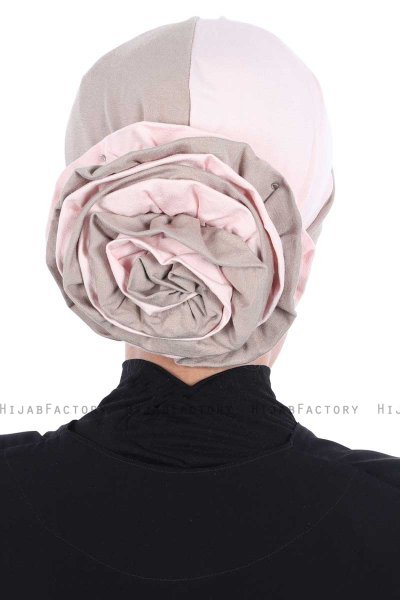 Clara - Turbante Di Cotone Taupe & Rosa Antico