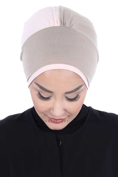 Clara - Turbante Di Cotone Taupe & Rosa Antico