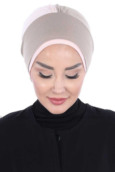 Clara - Turbante Di Cotone Taupe & Rosa Antico