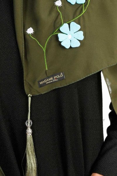 Damla Khaki Sjal Hijab Med Blommor Madame Polo 130003-5