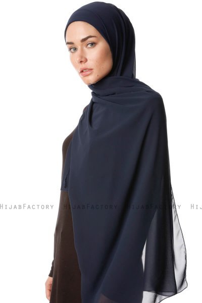 Derya - Hijab Pratico Chiffon Blu Navy Scuro