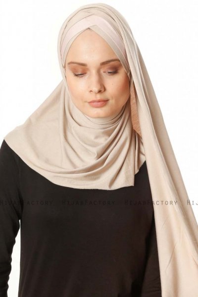 Duru - Hijab Jersey Taupe Chiaro & Rosa Antico