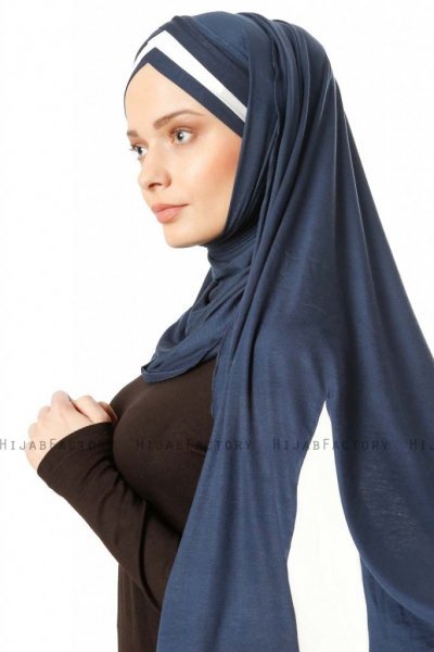 Duru - Hijab Jersey Blu Navy & Creme