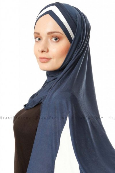 Duru - Hijab Jersey Blu Navy & Creme