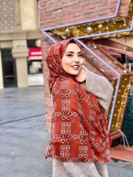 Elyas - Hijab Fantasia Di Cotone Rosso Mattone - Mirach