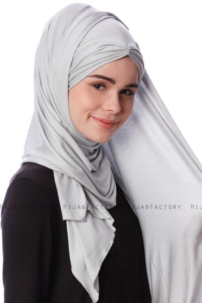 Eslem - Hijab Pile Jersey Grigio Chiaro - Ecardin