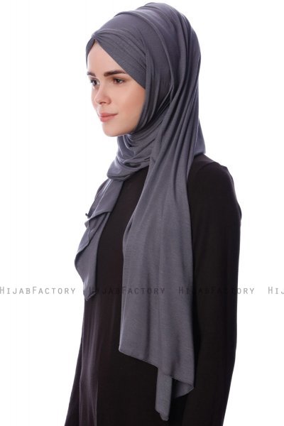 Eslem - Hijab Pile Jersey Grigio Scuro - Ecardin