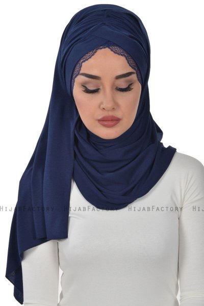 Filippa - Hijab Cotone Pratico Blu Navy - Ayse Turban