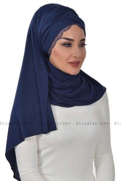Filippa - Hijab Cotone Pratico Blu Navy - Ayse Turban