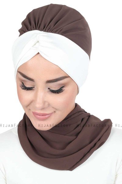 Gill - Hijab Pratico Marrone & Creme