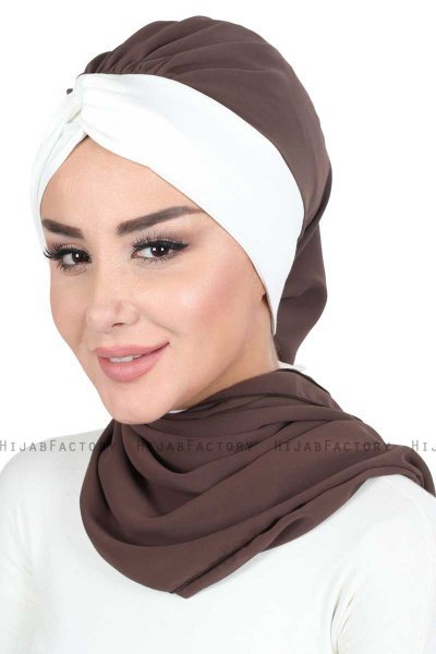 Gill - Hijab Pratico Marrone & Creme
