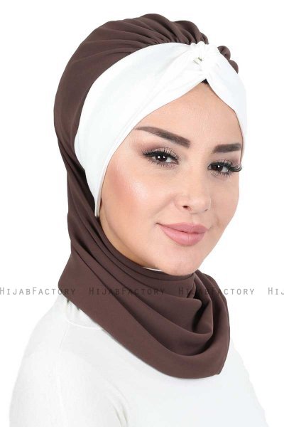 Gill - Hijab Pratico Marrone & Creme