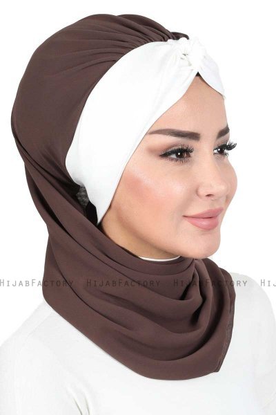 Gill - Hijab Pratico Marrone & Creme