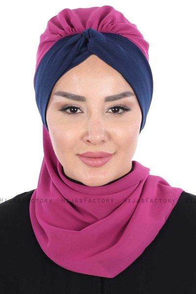 Gill - Hijab Pratico Fucsia & Blu Navy