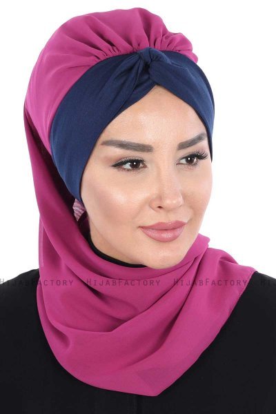 Gill - Hijab Pratico Fucsia & Blu Navy