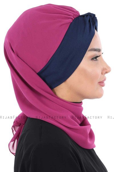 Gill - Hijab Pratico Fucsia & Blu Navy