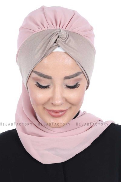 Gill - Hijab Pratico Rosa Antico & Taupe