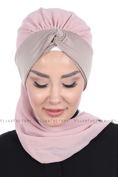 Gill - Hijab Pratico Rosa Antico & Taupe