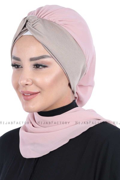Gill - Hijab Pratico Rosa Antico & Taupe