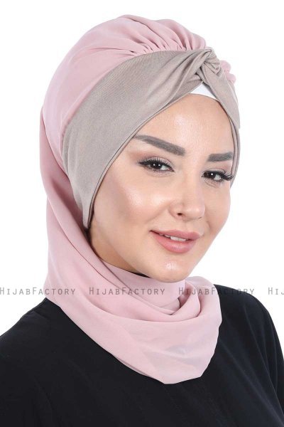 Gill - Hijab Pratico Rosa Antico & Taupe