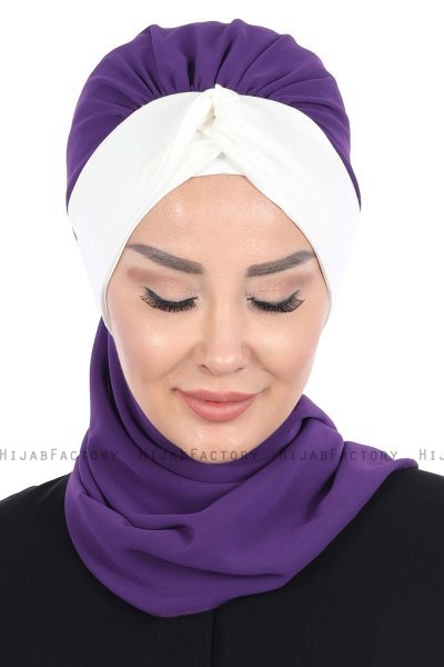 Gill - Hijab Pratico Viola & Creme