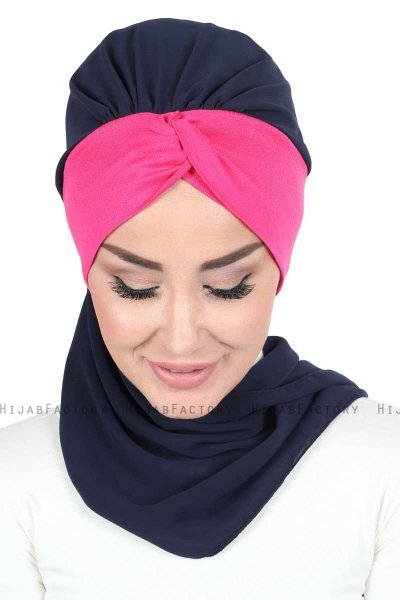 Gill - Hijab Pratico Blu Navy & Fucsia