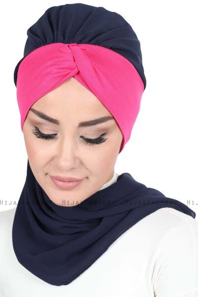 Gill - Hijab Pratico Blu Navy & Fucsia