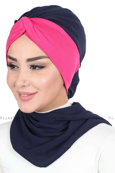 Gill - Hijab Pratico Blu Navy & Fucsia