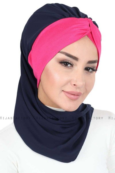 Gill - Hijab Pratico Blu Navy & Fucsia